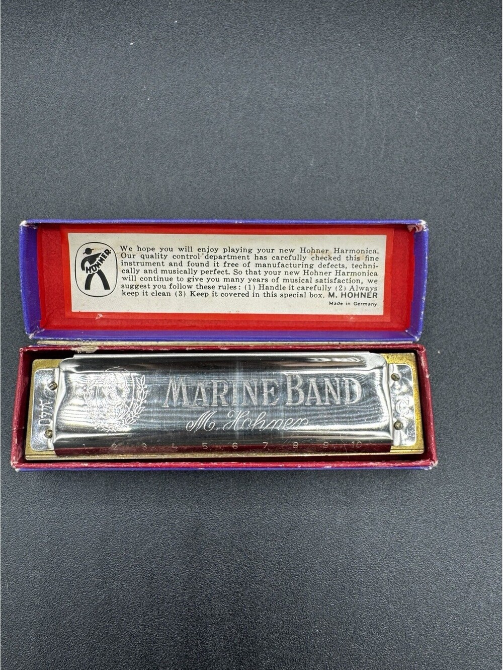 Vtg Marine Band Harmonica M Hohner NO 1896 C Key Made In Germany A440 & Box